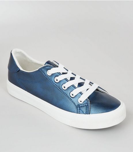 Teens Blue Metallic Lace Up Trainers | New Look