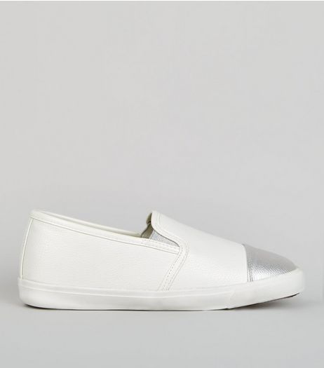 Wide Fit Metallic Cap Slip On Plimsolls | New Look