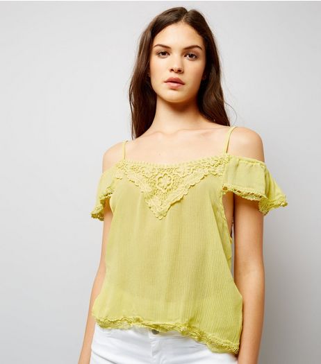 Cameo Rose Yellow Cold Shoulder Top | New Look