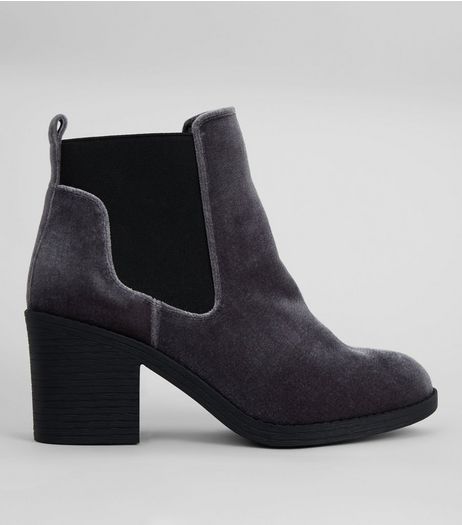 Wide Fit Grey Velvet Ankle Boots | New Look