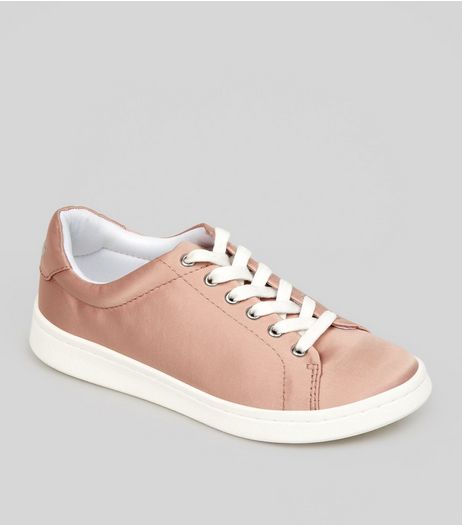 Teens Pink Satin Lace Up Trainers | New Look