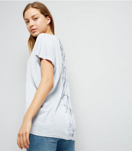Pale Grey Lattice Back T-Shirt | New Look