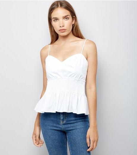 White Poplin Shirred Waist Cami | New Look