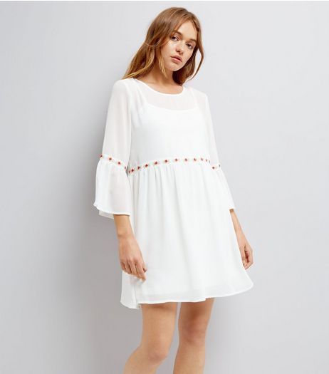 Blue Vanilla White Rose Embroidered Dress | New Look