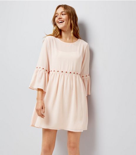Blue Vanilla Shell Pink Rose Embroidered Dress | New Look