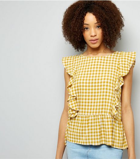 QED Orange Gingham Frill Trim Top | New Look