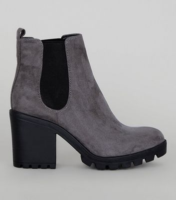 grey suedette chunky chelsea boots