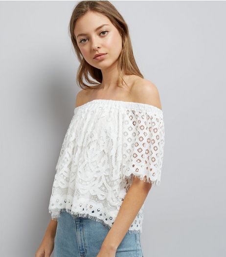 White Lace Bardot Neck Top | New Look