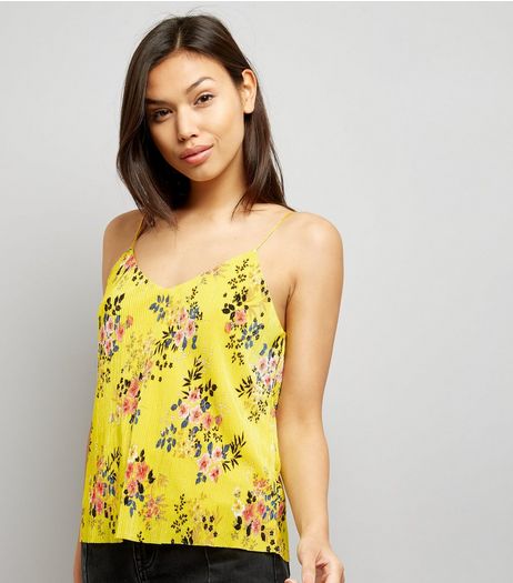 Yellow Floral Print Pleated Cami Top | New Look