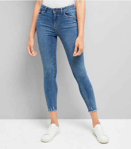 Blue Denim Diamante Embellished Skinny Jenna Jeans | New Look