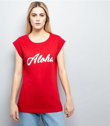 Red Aloha Print T-Shirt | New Look