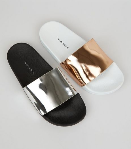Gold 2 Pack Metallic Pool Sliders | New Look