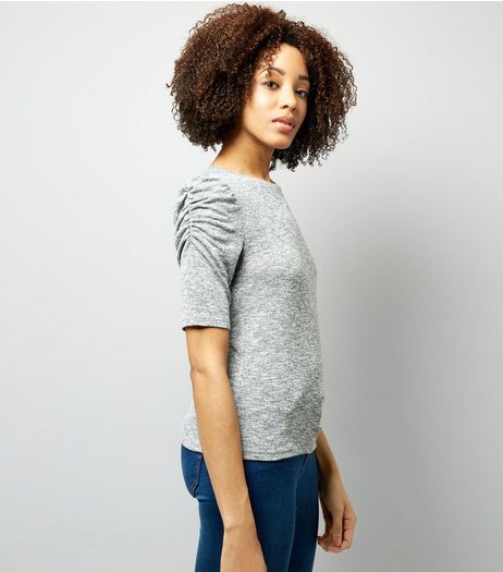 Pale Grey Ruched Sleeve Top | New Look
