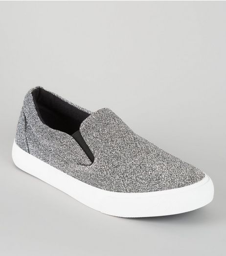 Silver Glitter Slip On Plimsolls | New Look