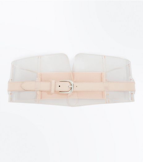 Clear Nude Pink Buckle Front Corset Belt | New Look