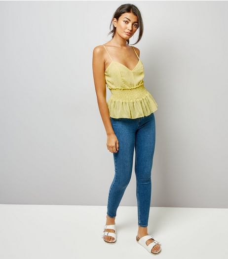 Pale Yellow Spot Shirred Cami | New Look