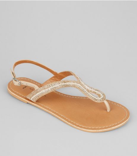 Wide Fit Nude Pink Bead Embellished Sandals | New Look