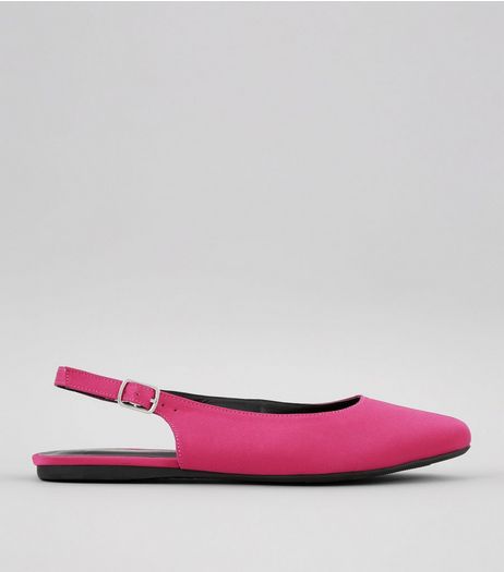 Wide Fit Pink Satin Sling Back Pointed Pumps | New Look