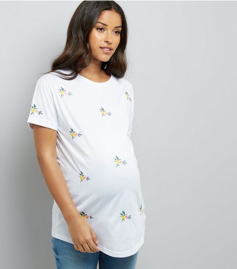 Maternity White Floral Embroidered T-Shirt | New Look
