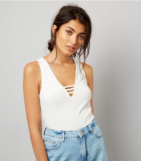 White Cut Out Front Ribbed Vest Top | New Look