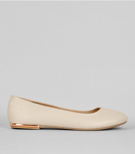 Wide Fit Nude Metal Heel Ballerina Pumps | New Look
