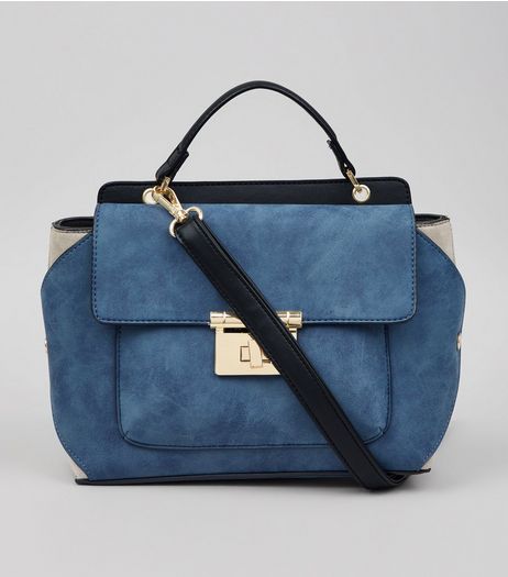 Blue Suedette Top Handle Shoulder Bag | New Look