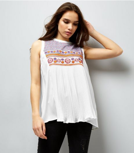 Anita And Green White Embroidered Pleated Top | New Look
