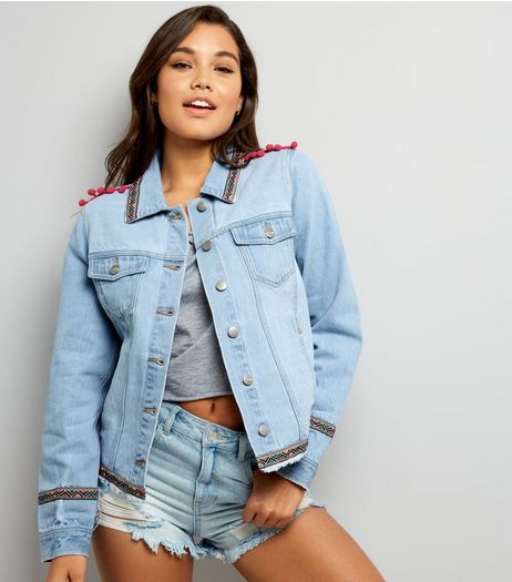 Anita and Green Blue Embroidered Trim Denim Jacket | New Look