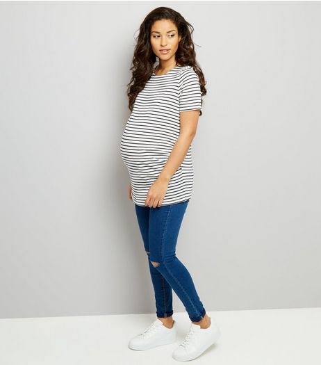 Maternity Blue Under Bump Ripped Knee Skinny Jeans | New Look
