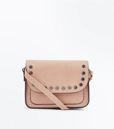 Shell Pink Hexagonal Stud Cross Body Bag | New Look