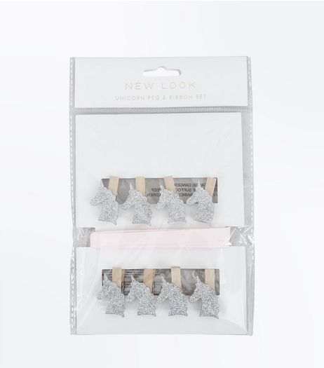 Silver Glitter Unicorn Pegs | New Look