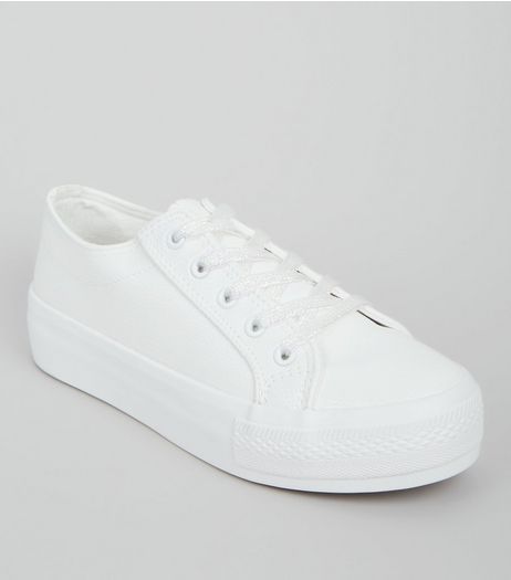 Wide Fit White Iridescent Lace Up Trainers | New Look