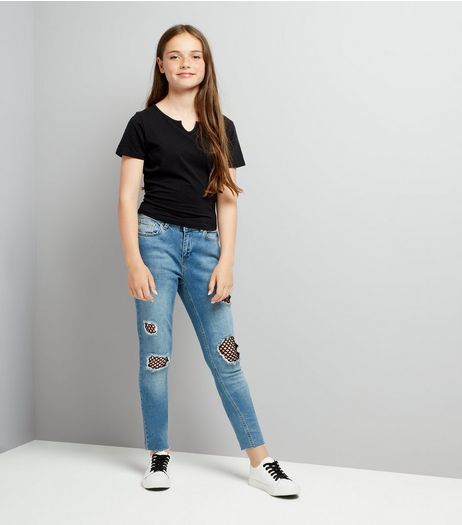 Teens Blue Mesh Panel Jeans | New Look