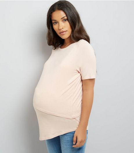 Maternity Shell Pink Asymmetric Double Layer T-Shirt | New Look