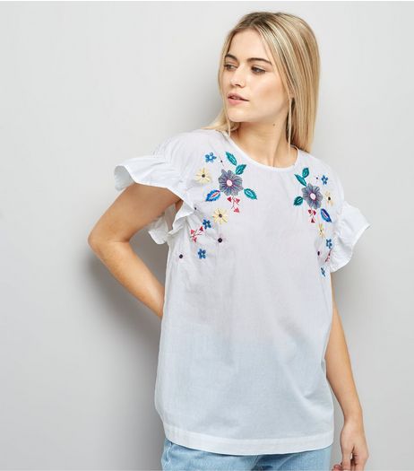Anita and Green White Floral Embroidered Mesh Top | New Look