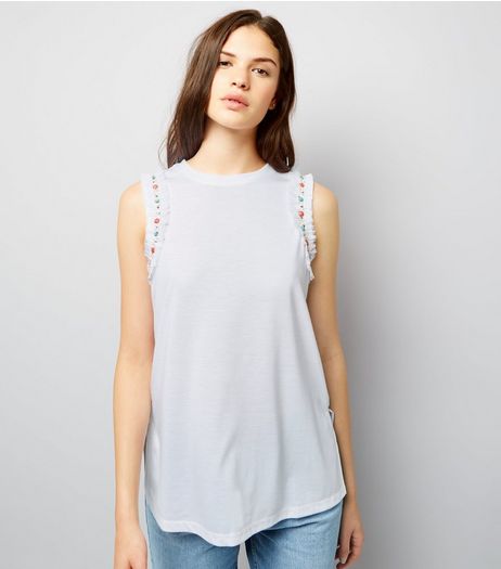 Anita and Green White Embroidered Trim Vest | New Look