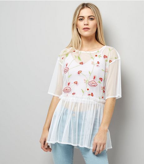 Anita and Green White Floral Embroidered Mesh Top | New Look