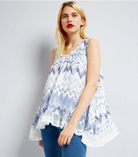Blue Vanilla Blue Zig Zag Lace Trim Top | New Look