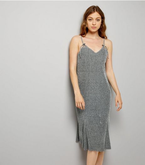 Grey Glitter Eyelet Strap Slip Dress | New Look