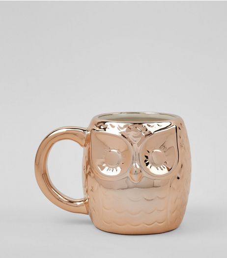 Rose Gold Metallic Owl Mug | New Look