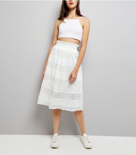 Cameo Rose White Crochet Lace Midi Skirt | New Look