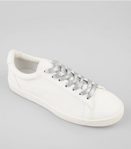White Lace Up Detail Trainers | New Look