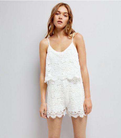 Urban Bliss White Lace Playsuit | New Look