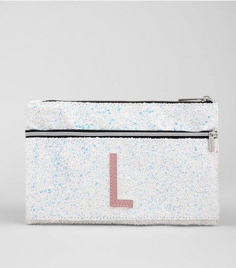 Silver Glitter Initial L Pencil Case | New Look