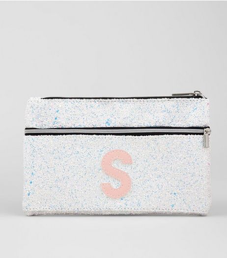 Silver Glitter Initial S Pencil Case | New Look
