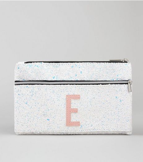 Silver Glitter Initial C Pencil Case | New Look