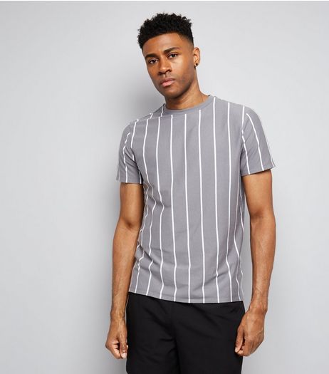 Pale Grey Pinstripe Print T-Shirt | New Look