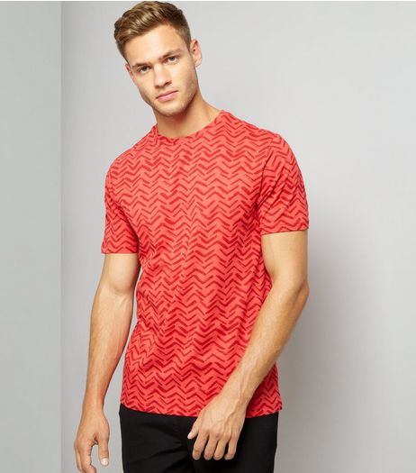 Red Chevron Print T-Shirt | New Look