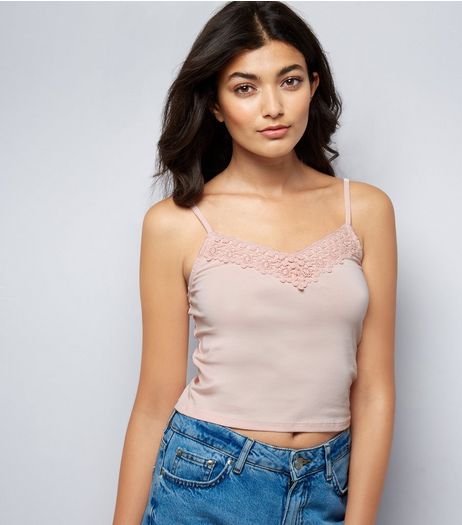 Pink Lace Trim Crop Top | New Look