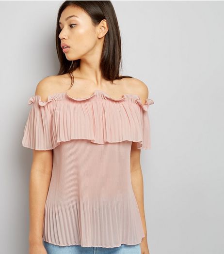 Cameo Rose Shell Pink Bardot Top | New Look